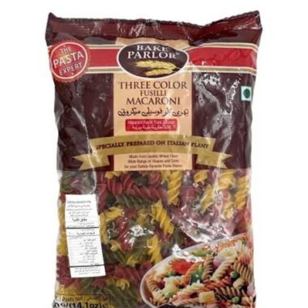 Three color fusilli macaroni